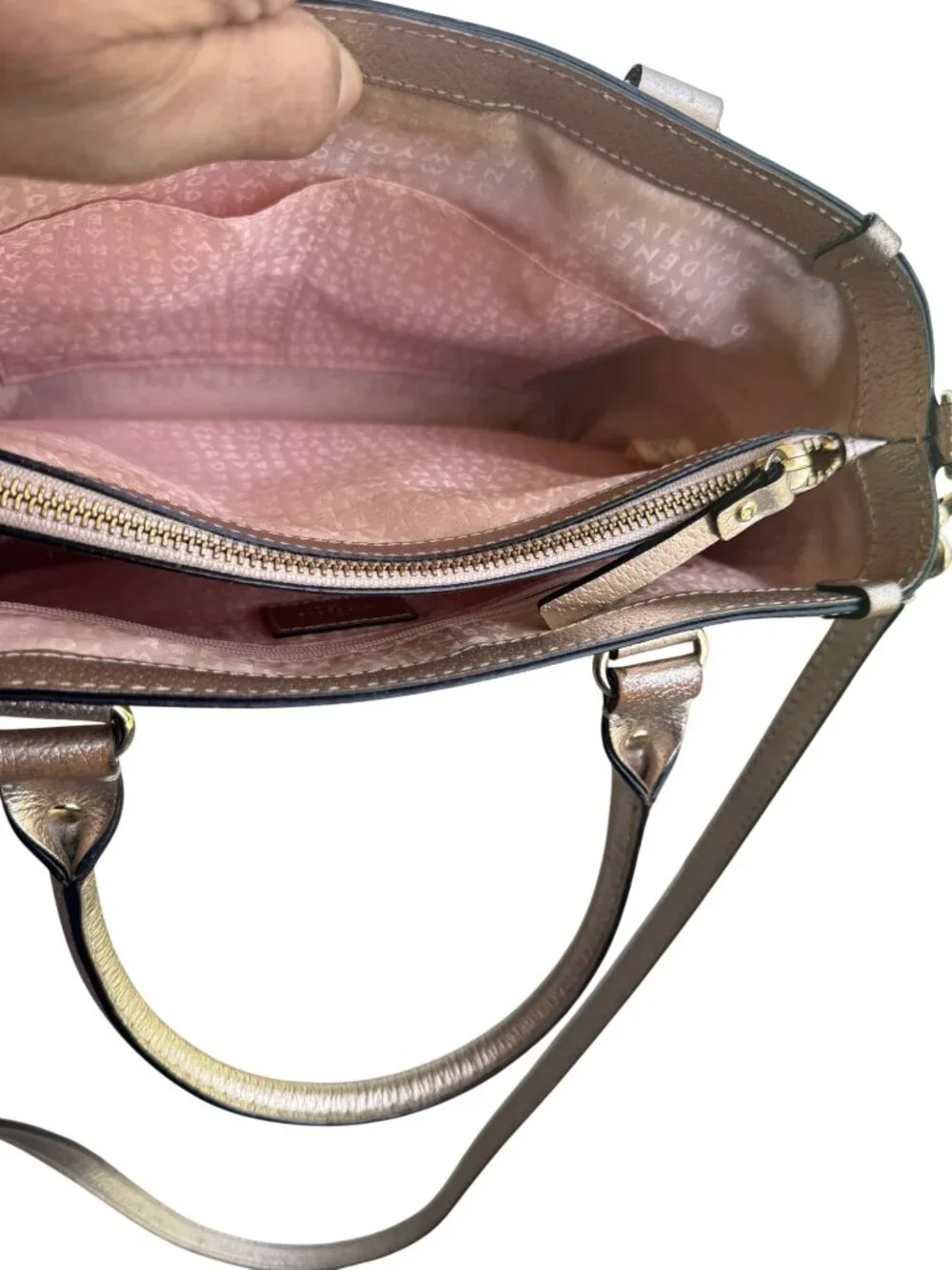 Kate Spade Gold Metallic Pebbled Leather Tote Satchel Crossbody Bag.
